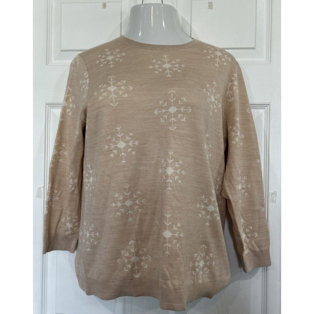 Ann Taylor Loft Snowflake Holiday Beige Blush Wool Blend Preppy Sweater Women XL